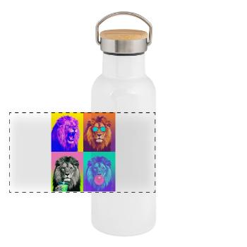 Löwen Löwe - Panorama Thermosflasche mit Bambusdeckel - Weiß - Vorne
