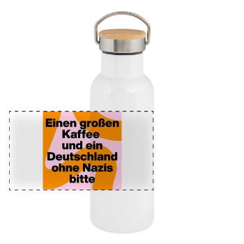KAFFEE UND DEUTSCHLAND OHNE NAZIS BITTE, FCK NZS - Panorama Thermosflasche mit Bambusdeckel - Weiß - Vorne