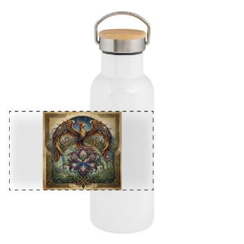 Celtic Phoenix Iris - Panorama Thermosflasche mit Bambusdeckel - Weiß - Vorne