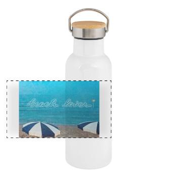 Strandliebhaber - Panorama Thermosflasche mit Bambusdeckel - Weiß - Vorne