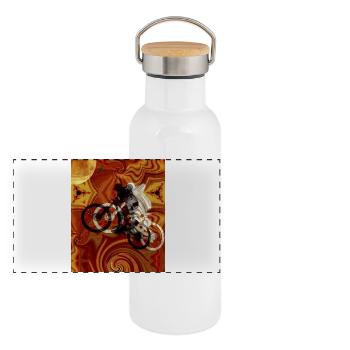Psychedelisches Fahrrad Kaleidoskop - Panorama Thermosflasche mit Bambusdeckel - Weiß - Vorne