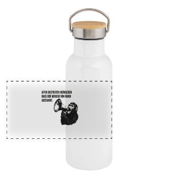 Affen und die menschliche Abstammung - Panorama Thermosflasche mit Bambusdeckel - Weiß - Vorne