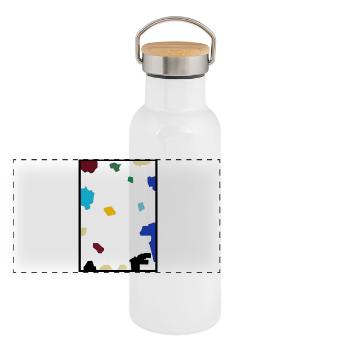 Abstraktes Konfetti auf weißer Leinwand - Panorama Thermosflasche mit Bambusdeckel - Weiß - Vorne