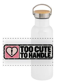 Too Cute to Handle – Cute Retro Heart - Panorama Thermosflasche mit Bambusdeckel - Weiß - Vorne
