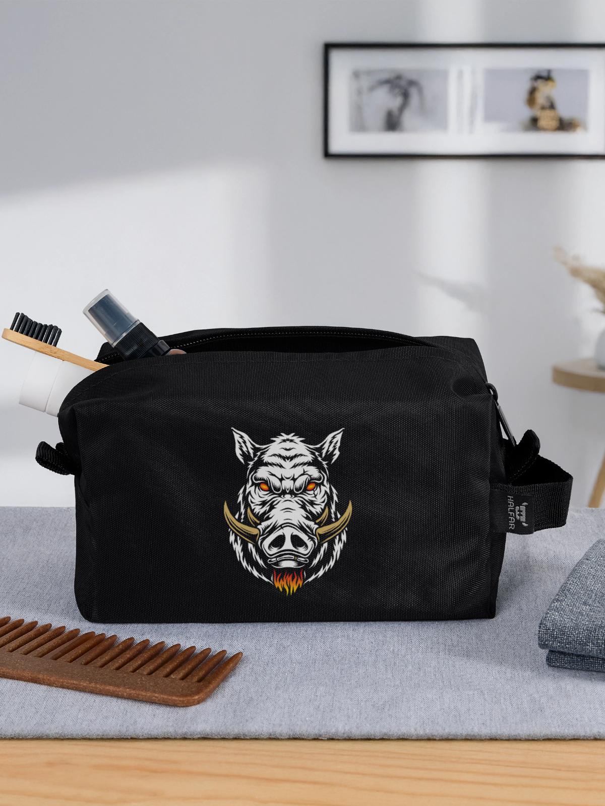 Flammendes Wildschwein - Recycelte Kulturtasche - Schwarz - Vorne
