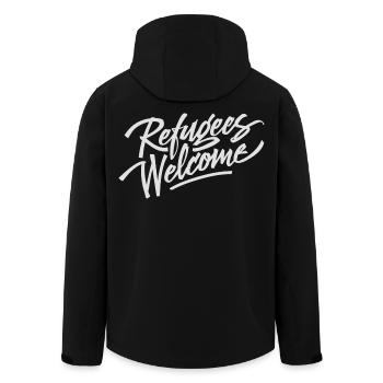 refugees welcome - Men’s Recycled Softshell Jacket by Stanley/Stella - black - Back - AI Model Male 185 light (185cm)