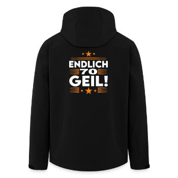Endlich 70 Geil Geburtstag Birthday - Recycelte Männer Softshell-Jacke von Stanley/Stella - Schwarz - Hinten - AI Model Male 185 light (185cm)