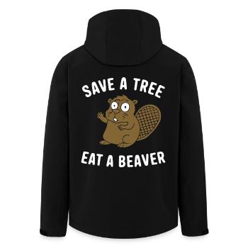 Brown Cartoon Beaver Forest Animal - Men’s Recycled Softshell Jacket by Stanley/Stella - black - Back - AI Model Male 185 light (185cm)