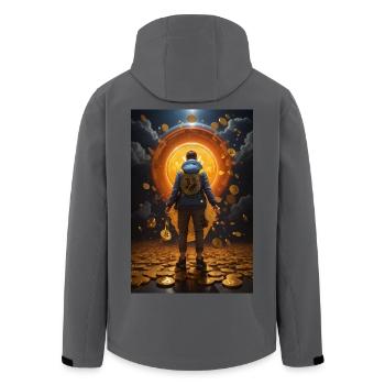 Mann mit Bitcoin Rucksack von hinten - Recycelte Männer Softshell-Jacke von Stanley/Stella - Anthrazit - Hinten - AI Model Male 185 light (185cm)