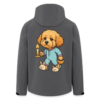 Müder Maltipoo im Pyjama mit Kerze Comicstil - Recycelte Männer Softshell-Jacke von Stanley/Stella - Anthrazit - Hinten - AI Model Male 185 light (185cm)