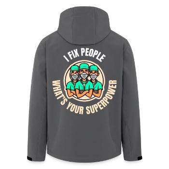 Ich repariere Menschen. Was ist deine Superkraft - Recycelte Männer Softshell-Jacke von Stanley/Stella - Anthrazit - Hinten - AI Model Male 185 light (185cm)