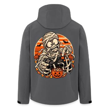 Halloween-Mumien-Gamer vor Retro-Sonne - Recycelte Männer Softshell-Jacke von Stanley/Stella - Anthrazit - Hinten - AI Model Male 185 light (185cm)