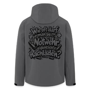 Lustiger Spruch Wie oft darf man bei Notwehr... - Recycelte Männer Softshell-Jacke von Stanley/Stella - Anthrazit - Hinten - AI Model Male 185 light (185cm)