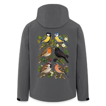 Gartenvögel auf kleinen Zweigen - Recycelte Männer Softshell-Jacke von Stanley/Stella - Anthrazit - Hinten - AI Model Male 185 light (185cm)