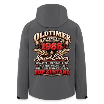 Oldtimer Baujahr 1986 – Vintage Special Edition - Recycelte Männer Softshell-Jacke von Stanley/Stella - Anthrazit - Hinten - AI Model Male 185 light (185cm)