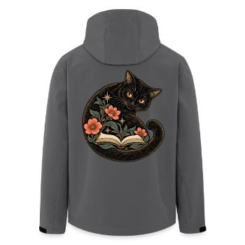 Schwarze Katze und Blütenbuch - Recycelte Männer Softshell-Jacke von Stanley/Stella - Anthrazit - Hinten - AI Model Male 185 light (185cm)