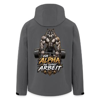Ein Alpha bei seiner Arbeit – Fitness-Wolf - Recycelte Männer Softshell-Jacke von Stanley/Stella - Anthrazit - Hinten - AI Model Male 185 light (185cm)
