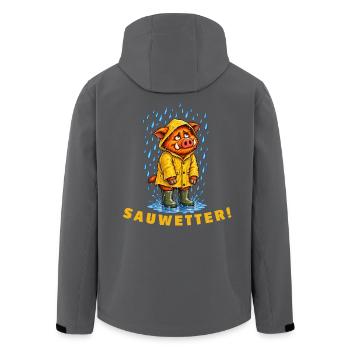 Sauwetter! – Lustiges Wildschwein im Regen - Recycelte Männer Softshell-Jacke von Stanley/Stella - Anthrazit - Hinten - AI Model Male 185 light (185cm)