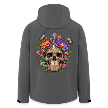 Blumige psychedelische Totenschädelpilze und Schmetterlinge - Recycelte Männer Softshell-Jacke von Stanley/Stella - Anthrazit - Hinten - AI Model Male 185 light (185cm)
