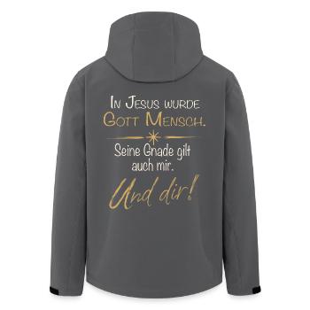 Gottes Gnade – In Jesus wurde Gott Mensch - Recycelte Männer Softshell-Jacke von Stanley/Stella - Anthrazit - Hinten - AI Model Male 185 light (185cm)
