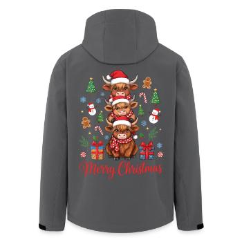 Weihnachtliche Hochlandrinder mit Nikolausmützen - Recycelte Männer Softshell-Jacke von Stanley/Stella - Anthrazit - Hinten - AI Model Male 185 light (185cm)