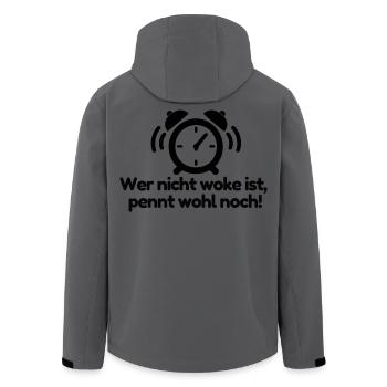 Nicht woke? Pennt wohl noch! - Recycelte Männer Softshell-Jacke von Stanley/Stella - Anthrazit - Hinten - AI Model Male 185 light (185cm)