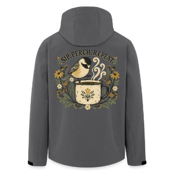 Meise Kaffee Vogelbeobachtung Retro - Recycelte Männer Softshell-Jacke von Stanley/Stella - Anthrazit - Hinten - AI Model Male 185 light (185cm)