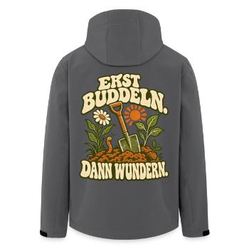 Erst Buddeln, Dann Wunder(n) - Recycelte Männer Softshell-Jacke von Stanley/Stella - Anthrazit - Hinten - AI Model Male 185 light (185cm)