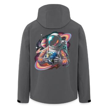 Farbenfroher Astronaut, der Erde und Planeten hält - Recycelte Männer Softshell-Jacke von Stanley/Stella - Anthrazit - Hinten - AI Model Male 185 light (185cm)