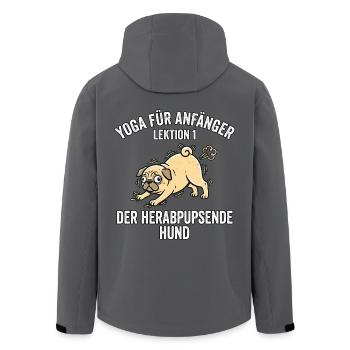 Lustiger Yoga Hund - Recycelte Männer Softshell-Jacke von Stanley/Stella - Anthrazit - Hinten - AI Model Male 185 light (185cm)