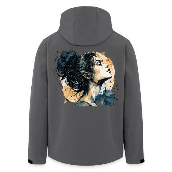 Frauenporträt in Blau und Gold – Aquarell - Recycelte Männer Softshell-Jacke von Stanley/Stella - Anthrazit - Hinten - AI Model Male 185 light (185cm)