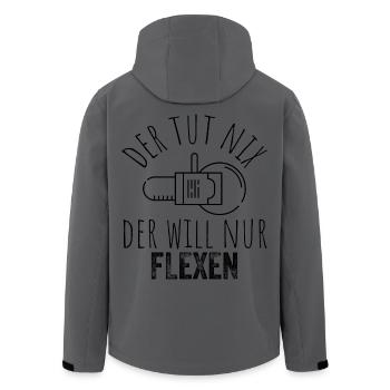 Der tut nix, der will nur flexen – Schwarz - Recycelte Männer Softshell-Jacke von Stanley/Stella - Anthrazit - Hinten - AI Model Male 185 light (185cm)