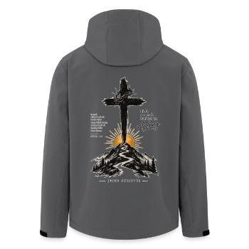 Kreuz über Berglandschaft Jesus - Recycelte Männer Softshell-Jacke von Stanley/Stella - Anthrazit - Hinten - AI Model Male 185 light (185cm)