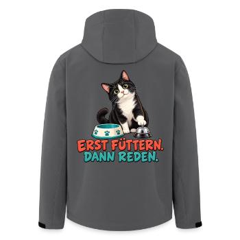Katze – Erst füttern, dann reden - Recycelte Männer Softshell-Jacke von Stanley/Stella - Anthrazit - Hinten - AI Model Male 185 light (185cm)