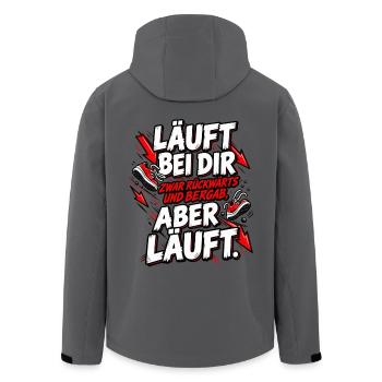 Läuft bei dir – Rückwärts und bergab, aber läuft! - Recycelte Männer Softshell-Jacke von Stanley/Stella - Anthrazit - Hinten - AI Model Male 185 light (185cm)