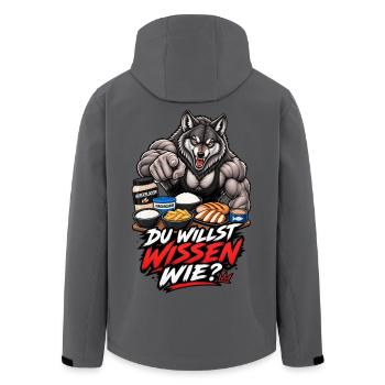 Du willst wissen wie – Muskelwolf und Fitness - Recycelte Männer Softshell-Jacke von Stanley/Stella - Anthrazit - Hinten - AI Model Male 185 light (185cm)