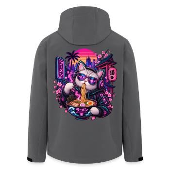 Neon-Ramen-Katze mit Sonnenbrille - Recycelte Männer Softshell-Jacke von Stanley/Stella - Anthrazit - Hinten - AI Model Male 185 light (185cm)