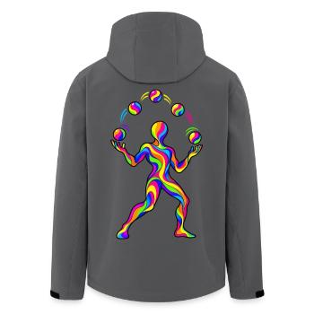 Psychedelischer Jongleur – Bunte Jonglage mit fünf - Recycelte Männer Softshell-Jacke von Stanley/Stella - Anthrazit - Hinten - AI Model Male 185 light (185cm)