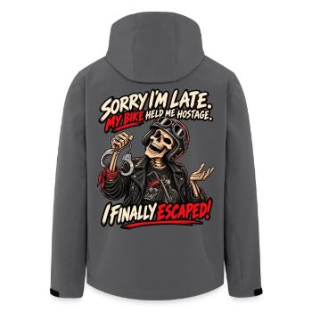 Entschuldigung, mein Motorrad hat mich als Geisel gehalten. Biker-Humor - Recycelte Männer Softshell-Jacke von Stanley/Stella - Anthrazit - Hinten - AI Model Male 185 light (185cm)