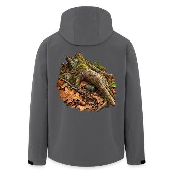 Unter der Wurzel – Versteckte Cache-Dose - Recycelte Männer Softshell-Jacke von Stanley/Stella - Anthrazit - Hinten - AI Model Male 185 light (185cm)