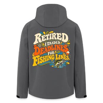 Im Ruhestand habe ich Deadlines gegen Angelleinen eingetauscht - Recycelte Männer Softshell-Jacke von Stanley/Stella - Anthrazit - Hinten - AI Model Male 185 light (185cm)