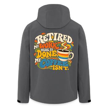 Im Ruhestand. Meine Arbeit hier ist erledigt. Kaffee, nicht Ruhestand. - Recycelte Männer Softshell-Jacke von Stanley/Stella - Anthrazit - Hinten - AI Model Male 185 light (185cm)