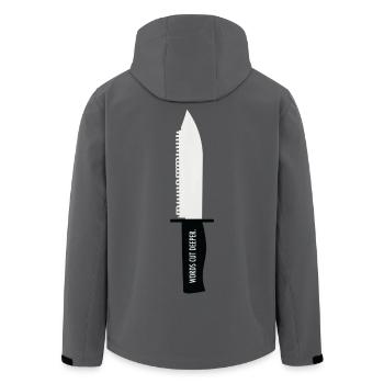 Words Cut Deeper – Papiermesser Design - Recycelte Männer Softshell-Jacke von Stanley/Stella - Anthrazit - Hinten - AI Model Male 185 light (185cm)