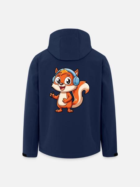 Ekorre Rolig Tecknad Figur Hörlurar Musik - Softshelljacka herr i återvunnen polyester Stanley/Stella - marinblått