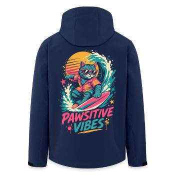 Surfende Katze – Pawsitive Vibes - Recycelte Männer Softshell-Jacke von Stanley/Stella - Navy - Hinten - AI Model Male 185 light (185cm)