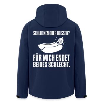 Schlucken oder beißen? Zweideutiger Hot Dog Spruch - Recycelte Männer Softshell-Jacke von Stanley/Stella - Navy - Hinten - AI Model Male 185 light (185cm)