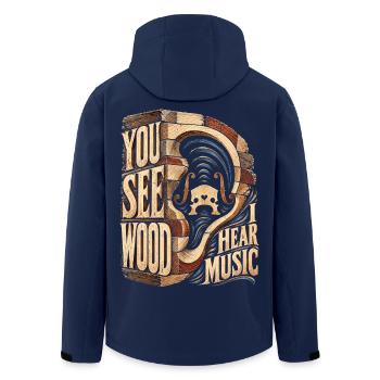 Geigenbauer Luthier You See Wood I Hear Music - Recycelte Männer Softshell-Jacke von Stanley/Stella - Navy - Hinten - AI Model Male 185 light (185cm)