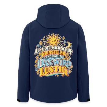 Als Gott mich schuf – Retro Spruch - Recycelte Männer Softshell-Jacke von Stanley/Stella - Navy - Hinten - AI Model Male 185 light (185cm)