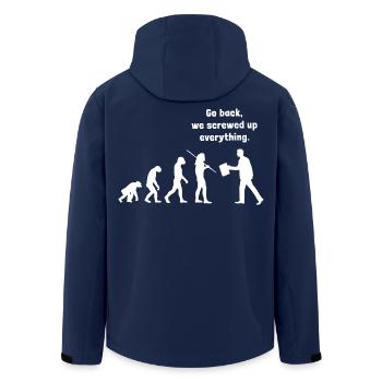 Go back we screwed up everything - Evolution - Recycelte Männer Softshell-Jacke von Stanley/Stella - Navy - Hinten - AI Model Male 185 light (185cm)