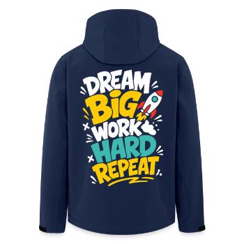 Dream Big Work Hard Repeat – Raketenmotivation - Recycelte Männer Softshell-Jacke von Stanley/Stella - Navy - Hinten - AI Model Male 185 light (185cm)